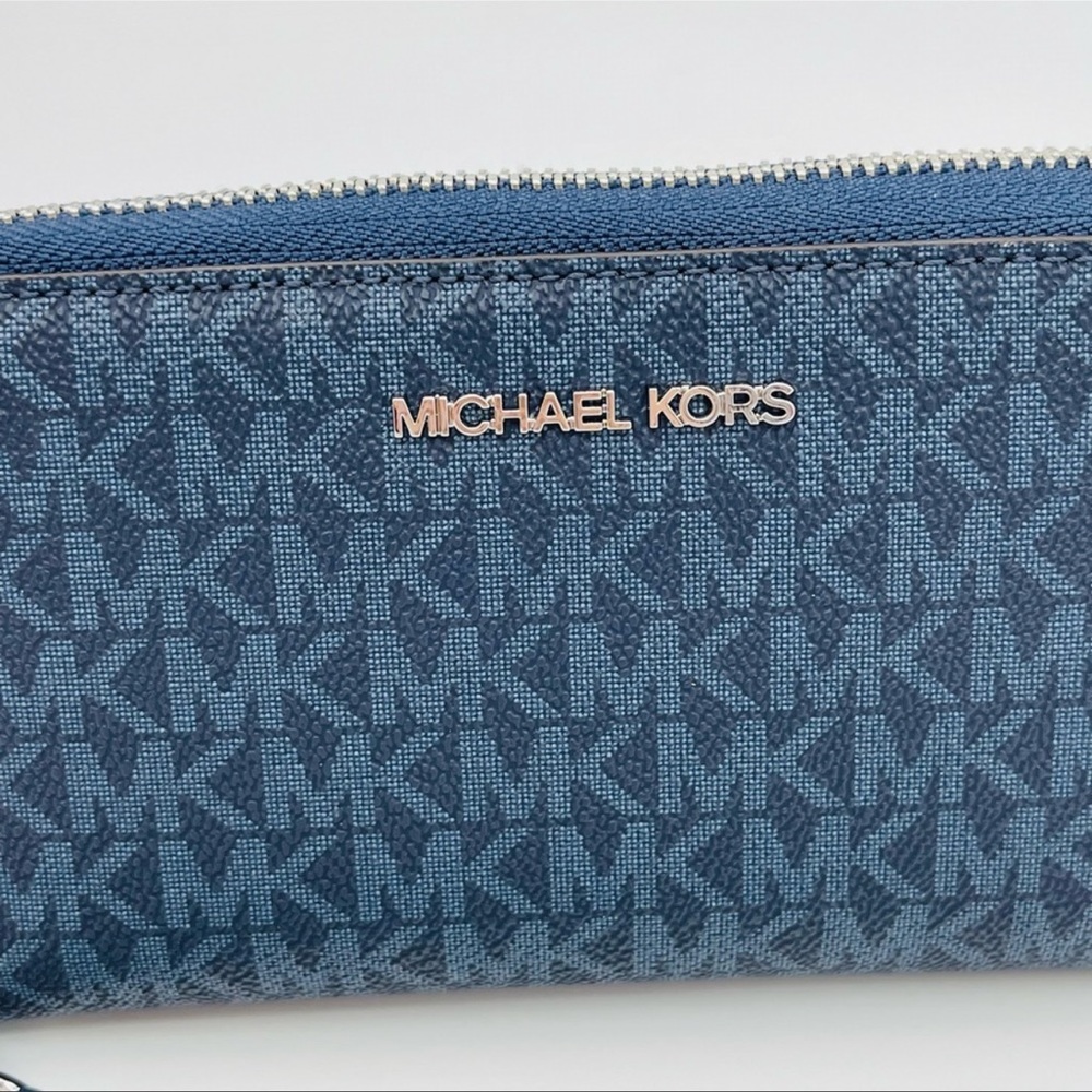 Michael Kors Large Flat Mf Phone Case Wallet Leather Blue - Picture 3 of 7